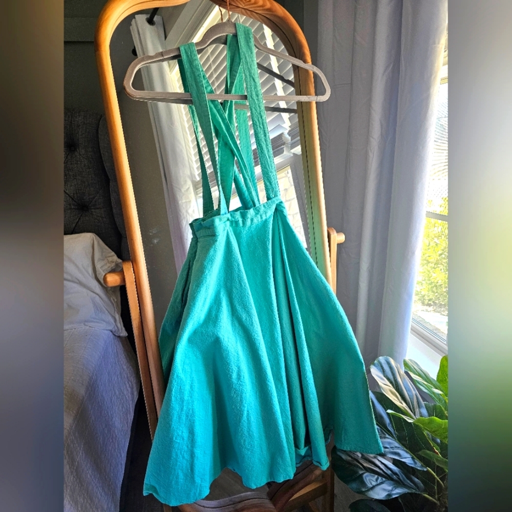 Bright Teal Modcloth x Collectif Suspender Skirt S